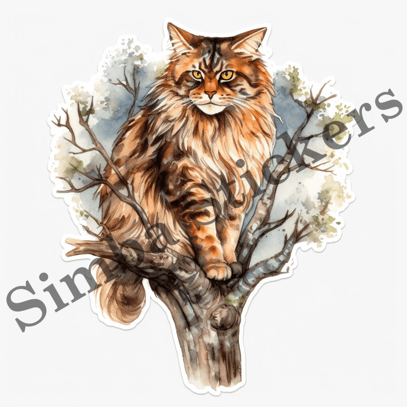 Maine Coon cats in trees, image set, 10 images