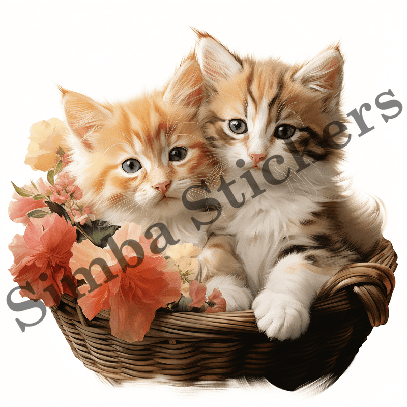 Japanese Bobtail cats cuddling in basket, image set, 10 images