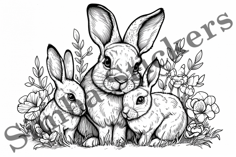 Colouring pages, Bundle of hares, 10 images