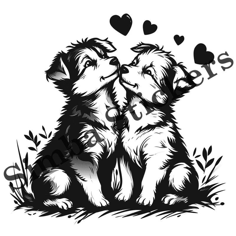 Dogs in love, outline art, image set, 10 images