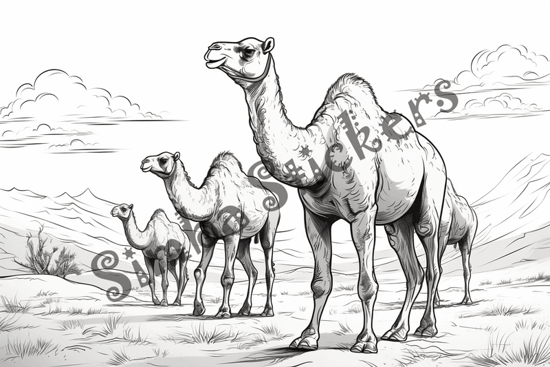 Colouring pages, bundle of camels, 25 images 2