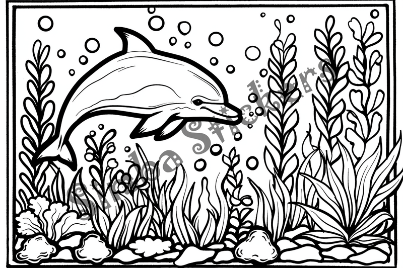 Colouring pages, bundle of dolphins under water, 10 images