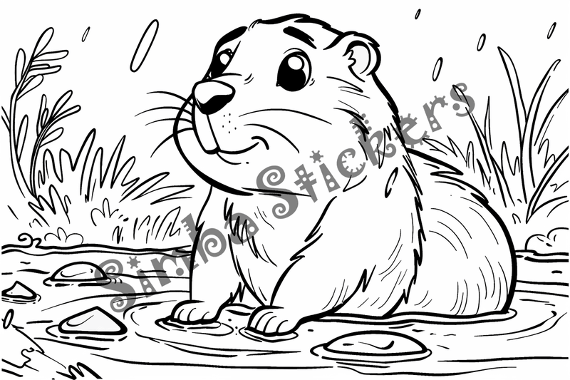 Colouring pages, bundle of groundhogs in the rain, 10 images