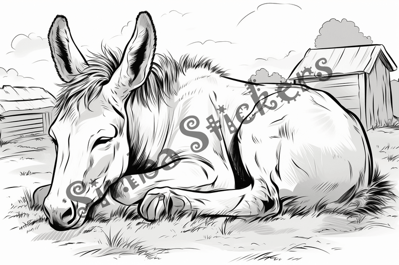 Colouring pages, bundle of donkeys with children, 25 images 2