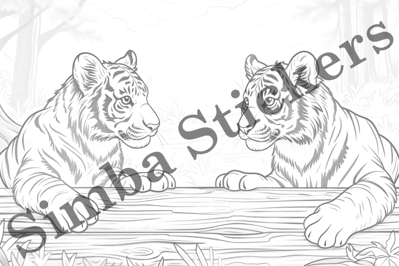 Colouring pages, bundle of tigers, 10 images