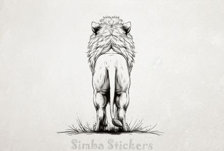 Lion standing, seen from the back, outline art, 2abp74