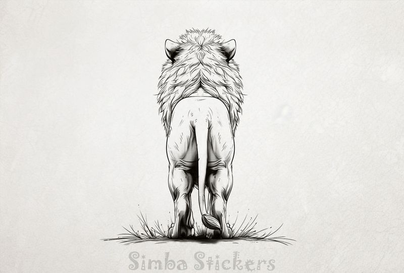 Lion standing, seen from the back, outline art, 2abp74