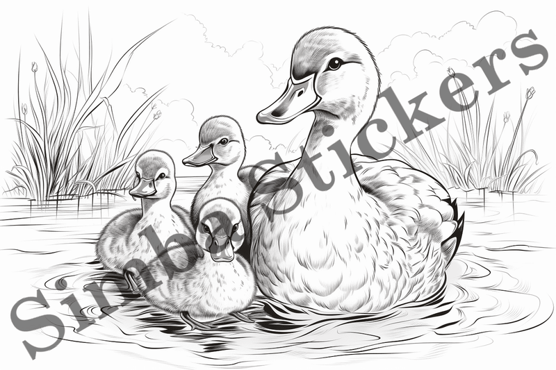 Colouring pages, Bundle of ducks in love, 25 images