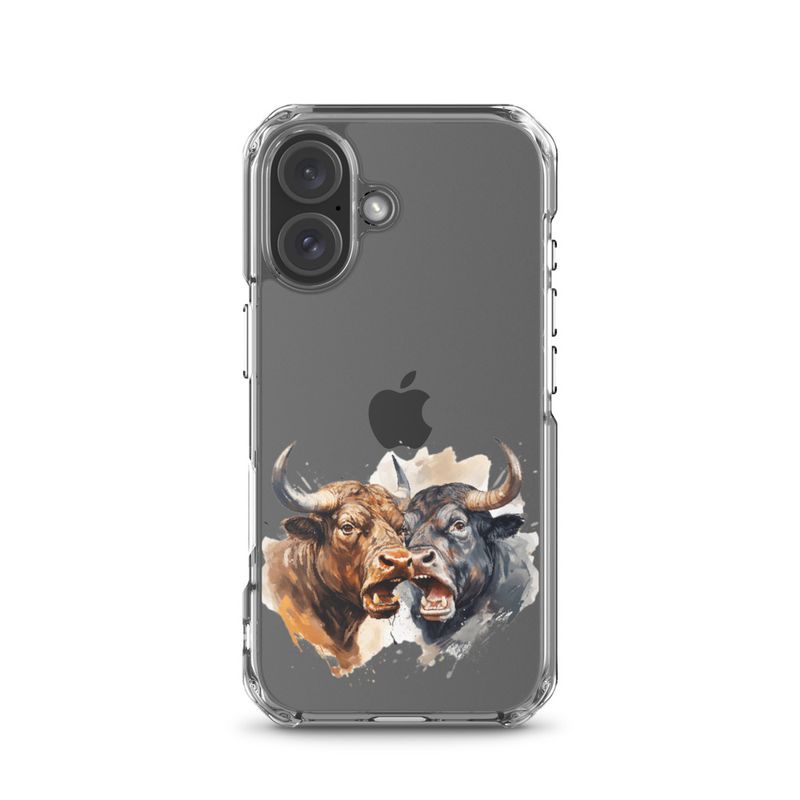 Clear Case for iPhone, Bulls facing up to each other, watercolour, dx5eff