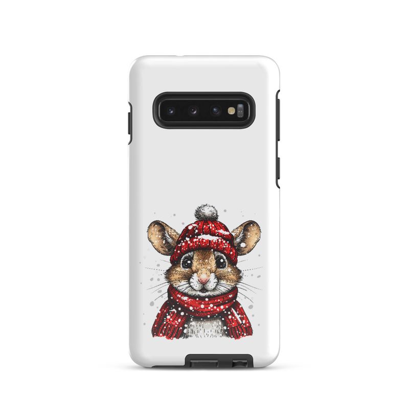Tough Case for Samsung, Mouse wearing red winter hat and scarf in the snow, xg8dl3