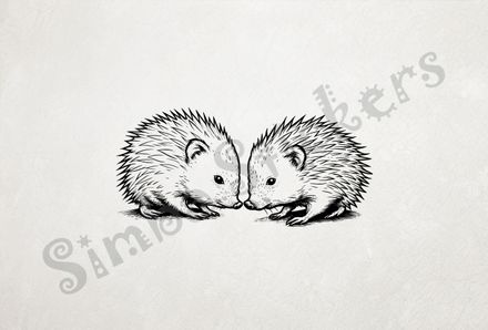 Porcupine in love nose-to-nose, outline art
