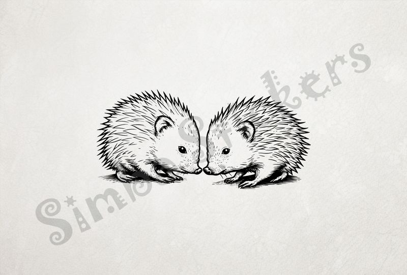 Porcupine in love nose-to-nose, outline art