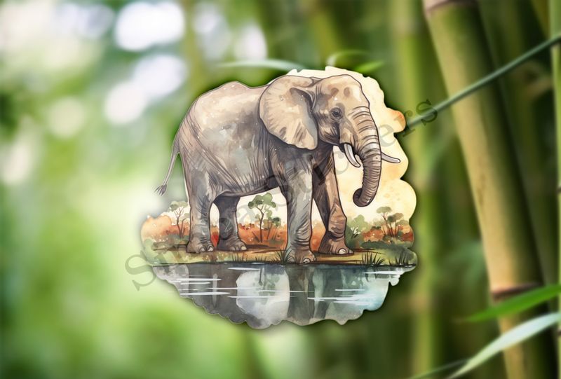 Elephant next to a pond in the Savanna  