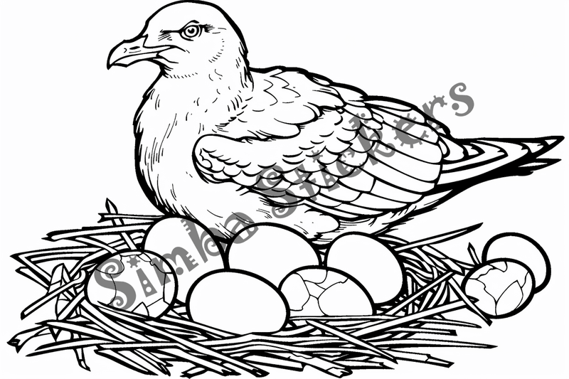 Colouring pages, bundle of seagulls with eggs 10 images