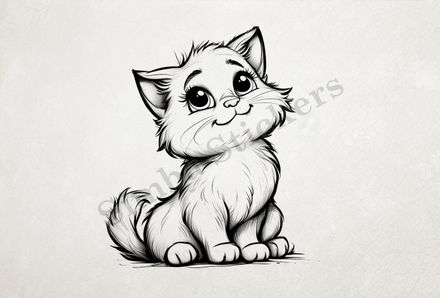 Cat kitten smiling, outline art, 7dlzve