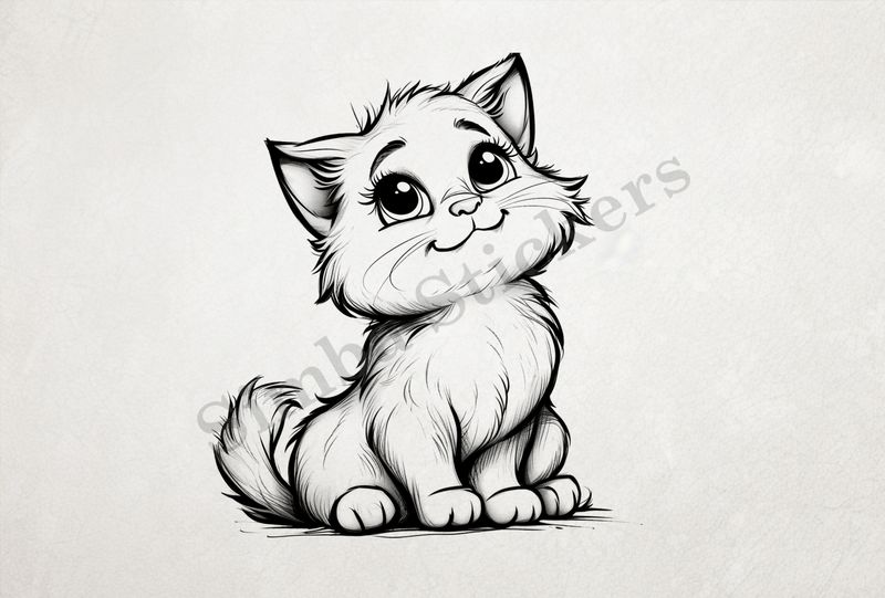 Cat kitten smiling, outline art, 7dlzve