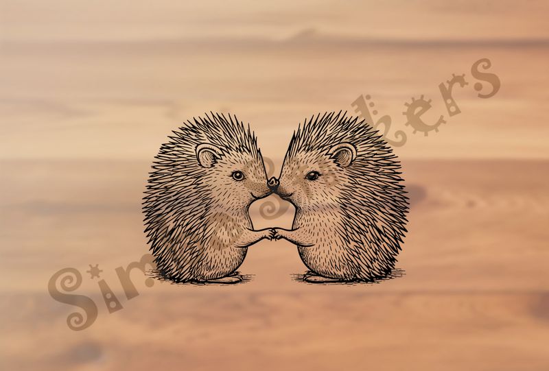 Porcupine in love nose-to-nose, hand-in-hand, outline art