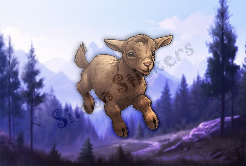 Brown goat kid jumping