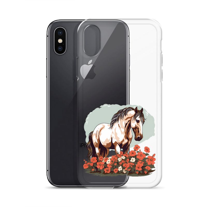 Clear Case for iPhone, Brown horse in field of red flowers, n4w2fj