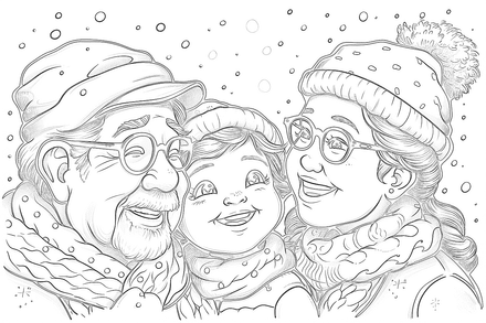 Colouring pages, bundle of people, multi-generational family, 10 images