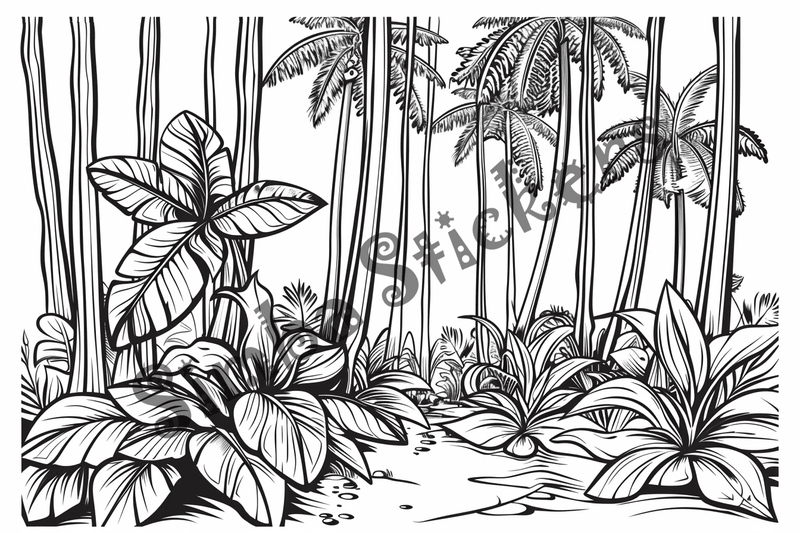 Colouring pages, bundle of Equatorial Rainforest landscape, 25 images 2