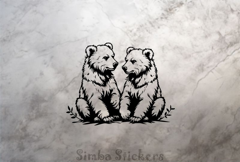 Bears cubs sitting down with admiring glances, outline art, pxglqu