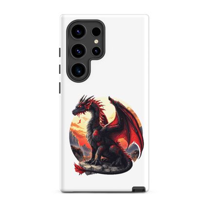 Tough Case for Samsung, Black and red dragon perching on a high rock in the sunset, ufiusf