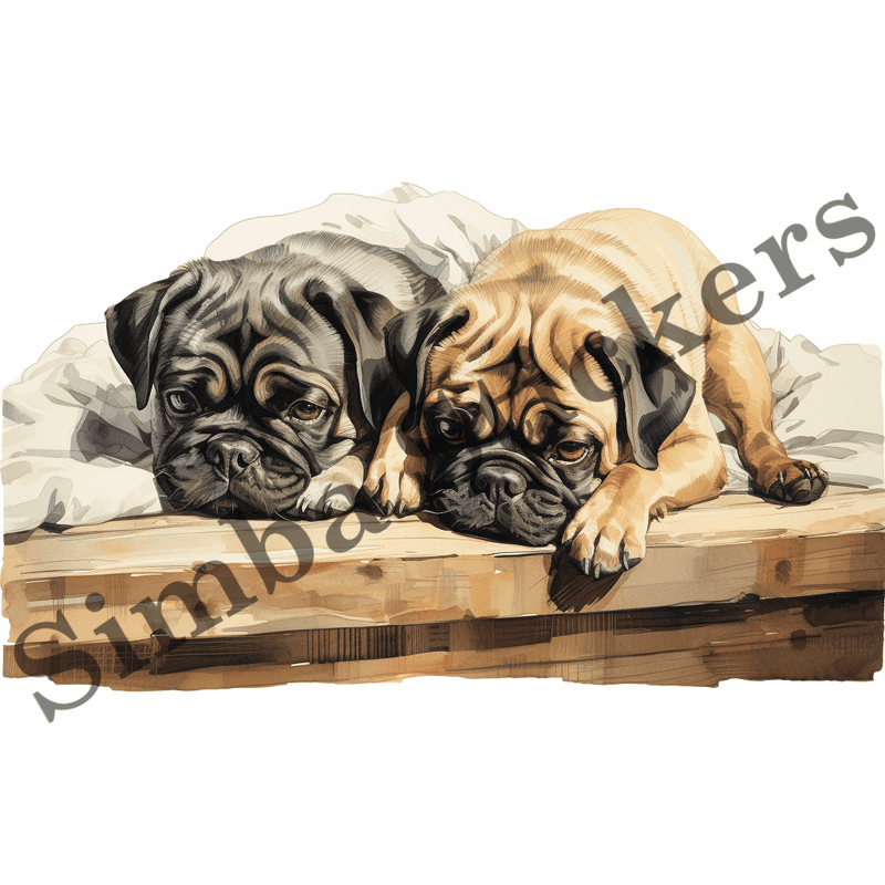 Pug dogs sleeping, image set, 10 images