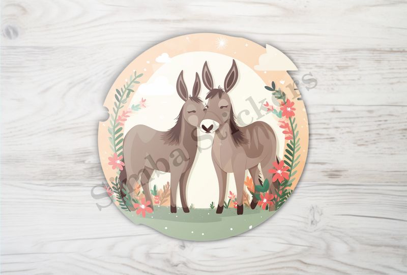 Donkeys in love, flower wreaths
