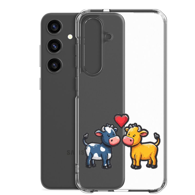 Clear Case for Samsung, Cattle, bull and cow in love, colourful , heart in picture, fvta2y