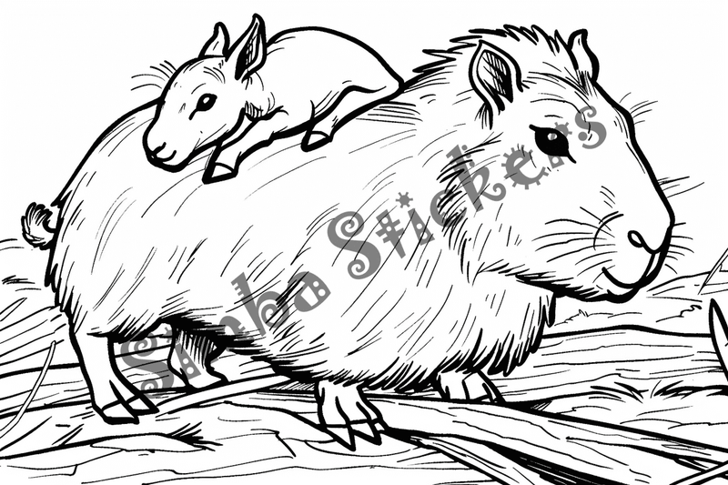 Colouring pages, bundle of capybaras, 50 images, pack 2