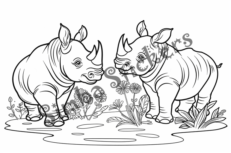 Colouring pages, bundle of rhinos in love, 25 images