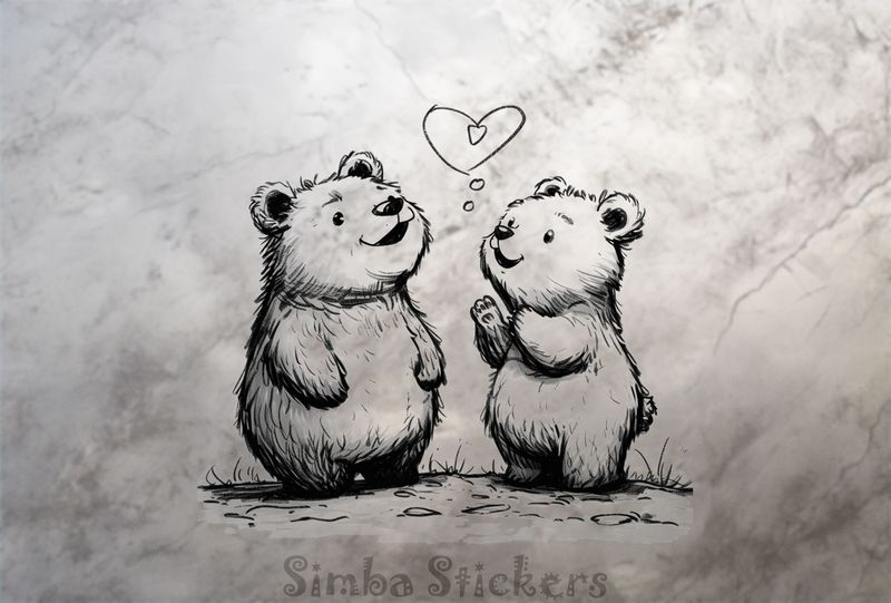 Chubby bears excited at Valentine&#x27;s heart above, outline art, zx9x81