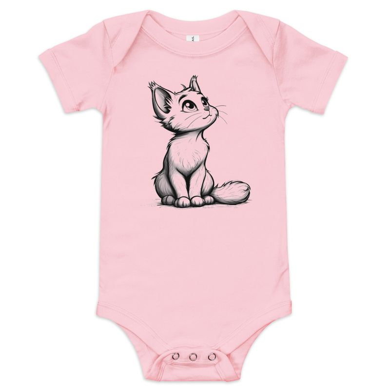 Baby Short Sleeve One Piece, 3-24 Months, Cat kitten sitting up, looking cute