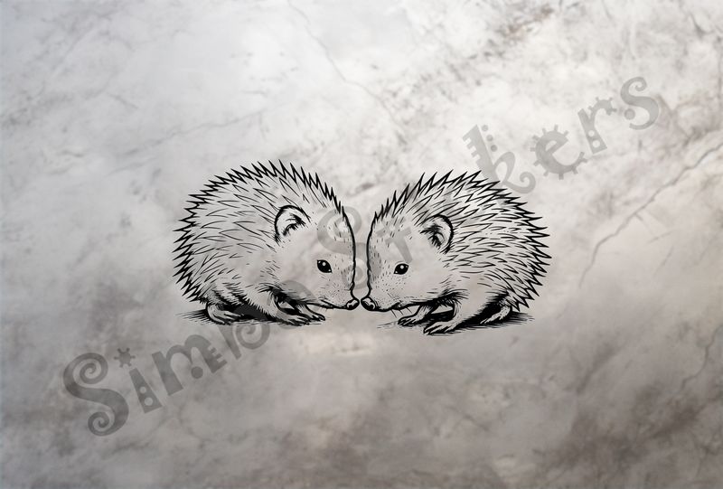 Porcupine in love nose-to-nose, outline art