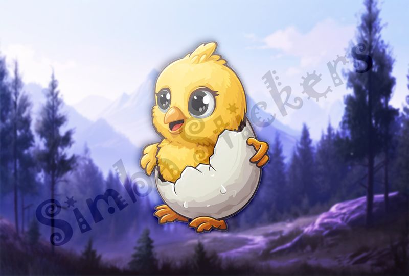 Cute Chick walking around in eggshell of birthday egg