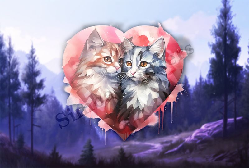 Cats in love, watercolour