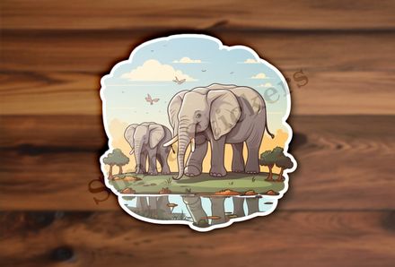 Two elephants at a pond in the Savanna