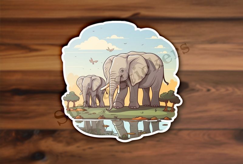 Two elephants at a pond in the Savanna