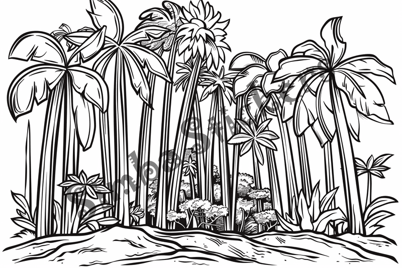 Colouring pages, bundle of Equatorial Rainforest landscape vegetation, 10 images