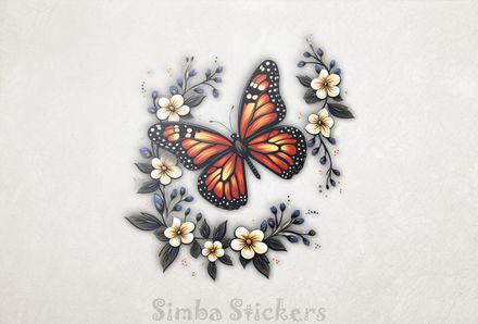 Orange butterfly among flowers, etwqmi
