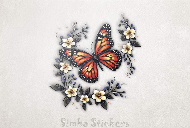 Orange butterfly among flowers, etwqmi