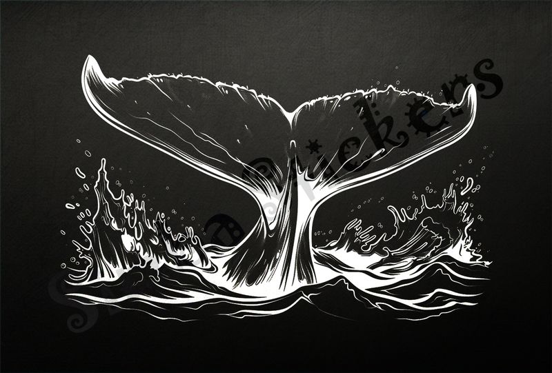 Whale lobtailing outline art