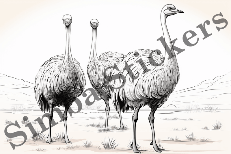 Colouring pages, Bundle of ostriches, 10 images