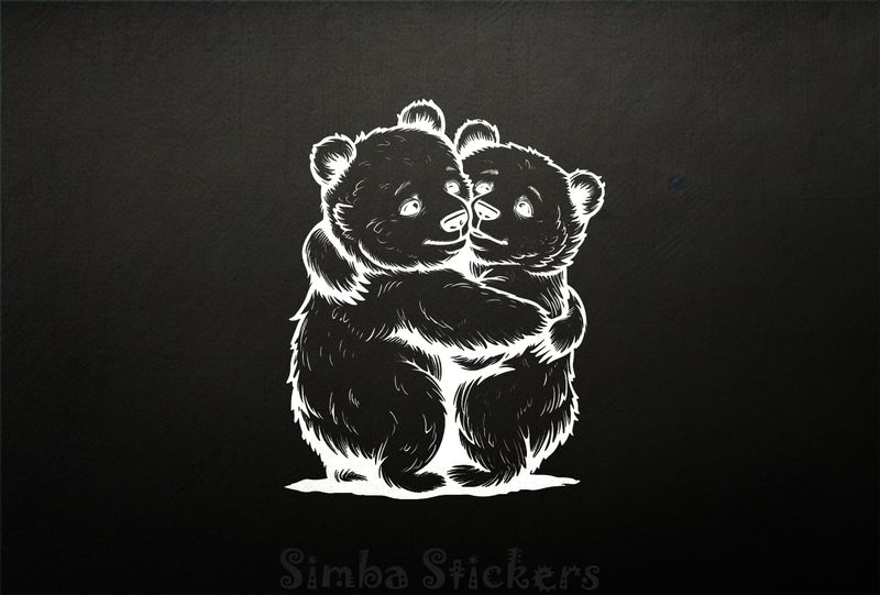 Bears cubs hugging while standing, outline art, ywoky5