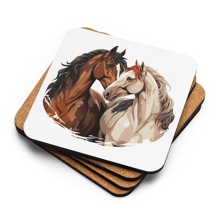 Cork-Back Coaster, Horses nose-to-nose, jbgjpy