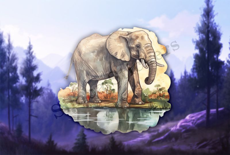 Elephant next to a pond in the Savanna  