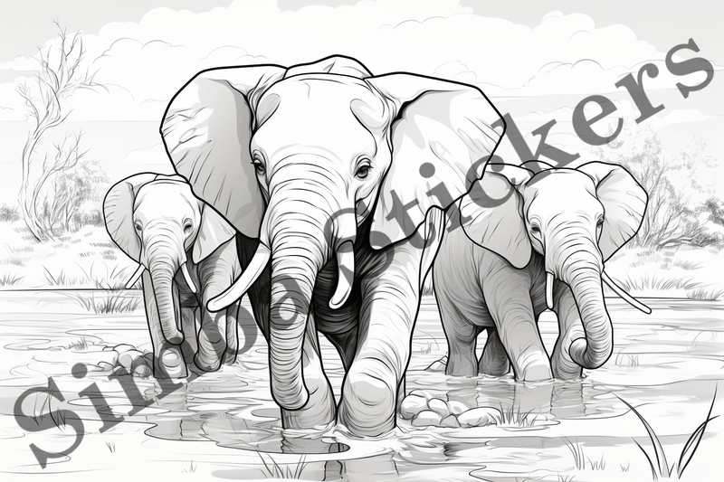 Colouring pages, Bundle of elephants, 25 images