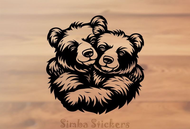 Bears in loving embrace cheek-to-cheek, outline art, ovas69