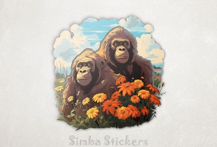 Gorillas in a field of flowers, fgvyki